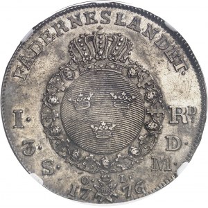 Gustave III (1771-1792). Riksdaler (3 daler Silvermynt) 1776 OL, Stockholm.