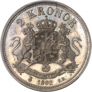 Oscar II (1872-1907). 2 kronor, Flan bruni (PROOF) 1892 EB, Stockholm.