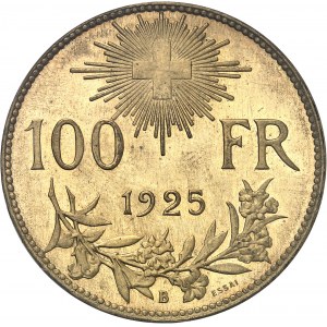 Confédération Helvétique (1848 à nos jours). Essai de 100 francs tranche inscrite en relief 1925, B, Berne.