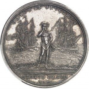 Amérique-Canada (colonies françaises), Louis XV (1715-1774). Médaille, Combat du 8 juin 1755 et préliminaires coloniaux de la Guerre de Sept ans, par Peter Paul Werner 1755, Nuremberg.