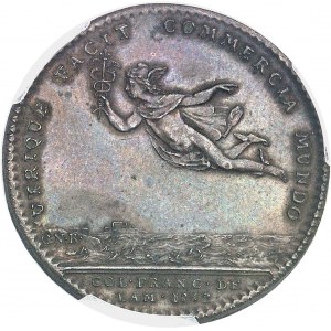 Amérique-Canada (colonies françaises), Louis XV (1715-1774). Jeton “UTRIQUE FACIT COMMERCIA MUNDO”, revers de C. N. Roëttiers 1752, Paris.
