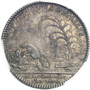 Amérique-Canada (colonies françaises), Louis XV (1715-1774). Jeton “NON INFERIORA METALLIS” frappe médaille par C.-N. Roëttiers 1754, Paris.