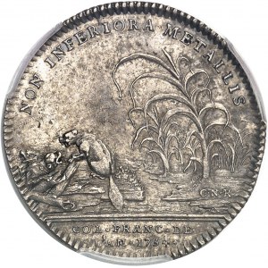 Amérique-Canada (colonies françaises), Louis XV (1715-1774). Jeton “NON INFERIORA METALLIS” par R. Filius et C.-N. Roëttiers 1754, Paris.