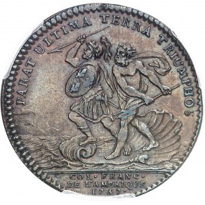 Amérique-Canada (colonies françaises), Louis XV (1715-1774). Jeton “PARAT ULTIMA TERRA TRIUMPHOS” non signé 1757, Paris.
