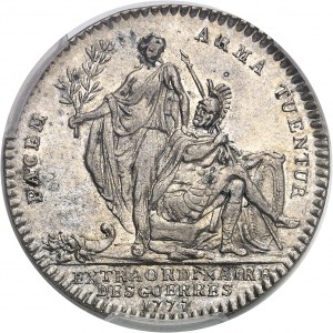 Louis XVI (1774-1792). Jeton “PACEM ARMA TUENTUR”, soutien militaire à l’Amérique indépendante, par Duvivier 1777, Paris.