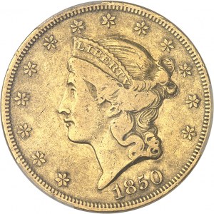 République fédérale des États-Unis d’Amérique (1776-à nos jours). 20 dollars Liberty, sans devise 1850, Philadelphie.