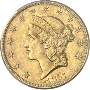 République fédérale des États-Unis d’Amérique (1776-à nos jours). 20 dollars Liberty, sans devise 1851, O, La Nouvelle-Orléans.