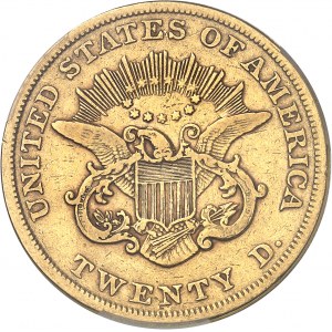 République fédérale des États-Unis d’Amérique (1776-à nos jours). 20 dollars Liberty, sans devise 1853/’2’, Philadelphie.