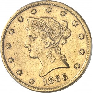 République fédérale des États-Unis d’Amérique (1776-à nos jours). 10 dollars Liberty, sans devise 1866, S, San Francisco.
