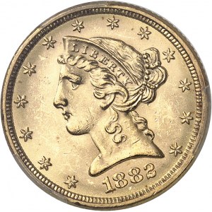 République fédérale des États-Unis d’Amérique (1776-à nos jours). 5 dollars Liberty 1882, Philadelphie.