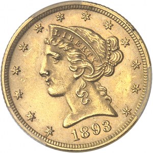 République fédérale des États-Unis d’Amérique (1776-à nos jours). 5 dollars Liberty 1893, Philadelphie.