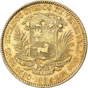 Venezuela (République bolivarienne du) (depuis 1811). 100 bolivares 1886, Caracas.