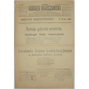 Kurjer Warszawski - Dymisja Rządu, 4 listopada 1918