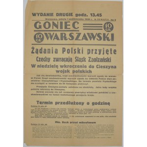 Goniec Warszawski - Sprawa Zaolzia, 1 października 1938 r.