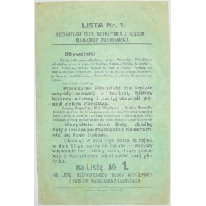 1928 - wybory parl. - BBWR - Lista Nr.1