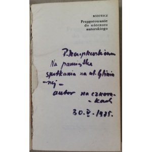 Różewicz - Przyg. Do Wiecz. Autorskiego, 1971r., dedykacja z 1975r.