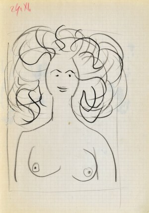 Jerzy PANEK (1918-2001), Popiersie nagiej kobiety o bujnych włosach, 1963