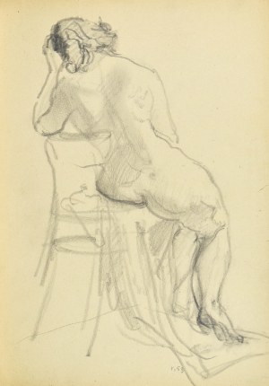 Kasper POCHWALSKI (1899-1971), Naga siedząca kobieta na krześle - ujęcie od tyłu, 1953