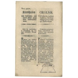 (ROZPORZĄDZENIE). Kreisschreiben vom kaiserlichen auch kaiserl. königl. galizischen Landesgubernium.