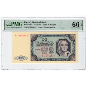 20 złotych 1948 - seria KC - PMG 66 EPQ