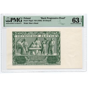 50 złotych 1936 - RZADKI - awers czysty rewers bez jasnopomarańczowego poddruku oraz numeracji - PMG 63 EPQ