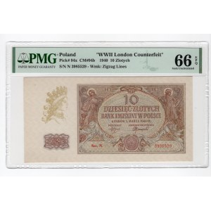 10 złotych 1940 - seria N. - WWII London Counterfeit - PMG 66 EPQ