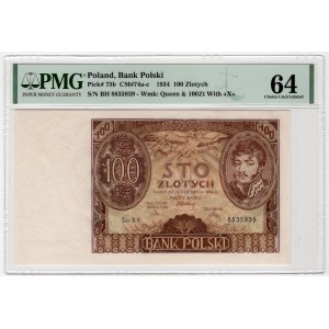 100 złotych 1934 - seria BH - PMG 64 - dodatkowy znak wodny +X+