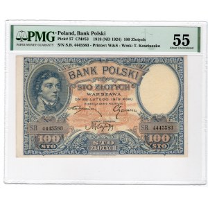 100 złotych 1919 - seria S.B. - PMG 55