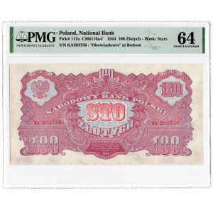 100 złotych 1944 - seria KA - Obowiązkowe - PMG 64