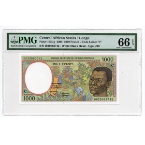 Afryka Centralna - 1000 Franków 2000 - PMG 66 EPQ