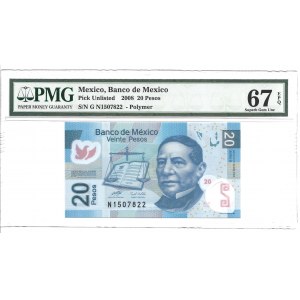 Meksyk - 20 Pesos 2008 - PMG 67 EPQ - MAX NOTA