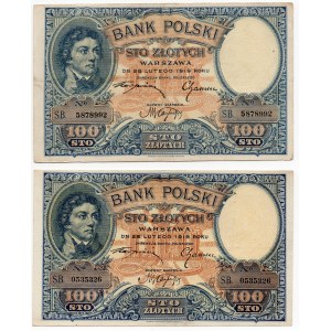 Zestaw 2 sztuk - 100 złotych 1919 - Seria S.B.