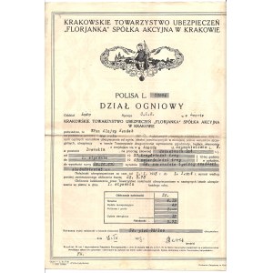 Krakowskie Towarzystwo Ubezpieczeń FLORJANKA S.A. w Krakowie - Polisa od ognia z 1933 roku