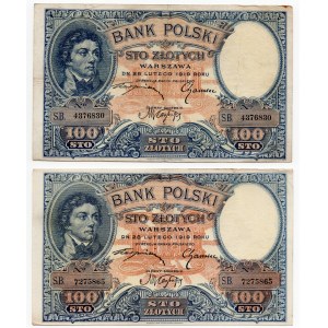 Zestaw 2 sztuk - 100 złotych 1919 - Seria S.B.