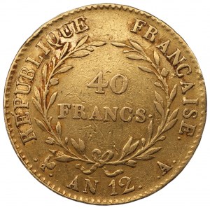 FRANCJA - 40 franków AN 12 (1803) A - Premier Consul - złoto 900