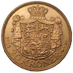 DANIA - Krystian X (1912-1947) 20 koron 1914 - Kopenhaga - złoto 900