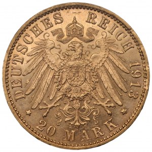 NIEMCY - Hamburg (J) - 20 marek 1913 - Au 900, 7,96 gram