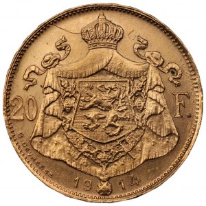 BELGIA - Król Albert I (1910 - 1934) - 20 franków 1914 - złoto 900
