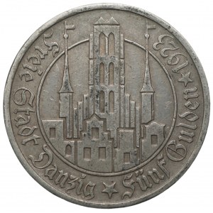 Wolne Miasto Gdańsk - 5 Guldenów 1923 - Kościół Mariacki
