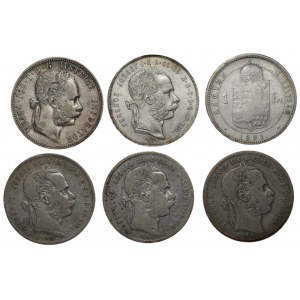 AUSTRIA - WĘGRY - Zestaw 6 monet srebrnych - 1879,1890