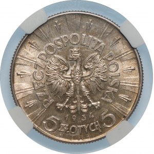II RP - 5 złotych 1934 - Józef Piłsudski - NGC UNC Details