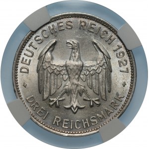 NIEMCY - Republika Weimarska - 3 marki 1927 - F, Stuttgart - Uniwersytet w Tybindze - NGC UNC Details