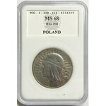 II RP - 10 złotych 1932 - Głowa kobiety BZM - PCG MS68