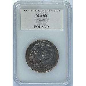 II RP - 10 złotych 1936 - Józef Piłsudski - PCG MS68
