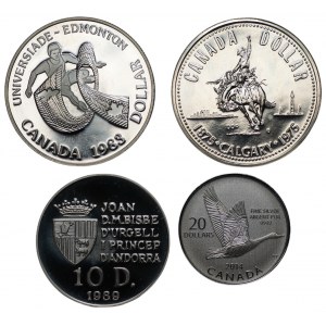 KANADA, ANDORA - zestaw 4 srebrnych monet (1975-2014)