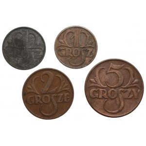 II RP - Zestaw 4 monet - 1,1,2,5 groszy (1935-1938)