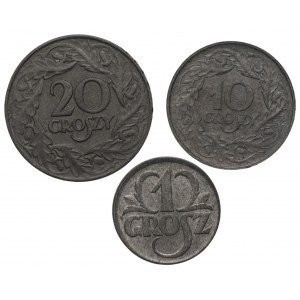Generalna Gubernia - Zestaw 3 monet - 1,10,20 groszy 1939/1923