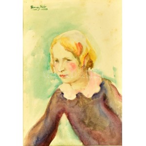 Ferenczy Valér (1885-1954): Leányportré. Akvarell, papír, jelzett. Lapon apró foltokkal. 33x24 cm / Valér Ferenczy ...