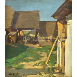 Litteczky Endre (1880-1953): Napfényes udvar. Olaj, vászon, jelzett. Javított. Bal szélén apró sérüléssel. 63×53,5 cm ...
