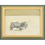 Mácsai István (1922- 2005): Téli szekér. Olaj,farost, jelzett, fa keretben, 30×40 cm